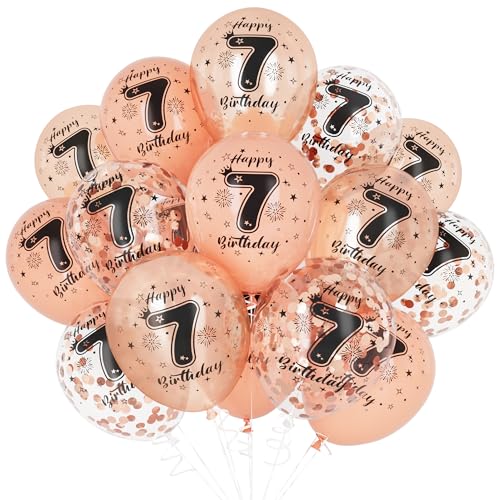 Unisun 7. Geburtstag Luftballons, 7 Jahre Geburtstag Dekorationen für Mädchen, Happy Birthday Rose Gold 7 Jahrestag Ballons Deko für Geburtstag Party Supplies von Unisun