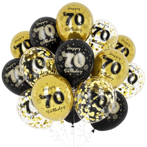 Unisun 70. Geburtstag Luftballons, 70 Jahre Geburtstag Dekorationen für Männer Frauen, Happy Birthday Schwarz Gold 70 Jahrestag Ballons Deko für Geburtstag Party Supplies von Unisun