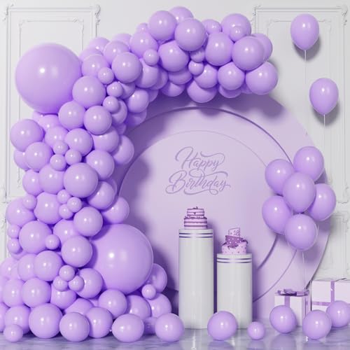 Unisun Lila Luftballons, 130 Stück Pastell Lila Ballon Girlanden bogen Set, 5/9/10/12/18 Zoll Macaron Lila Ballon für Frauen Mädchen Jungen Männer Geburtstag Hochzeit Babyparty Party Dekorationen von Unisun