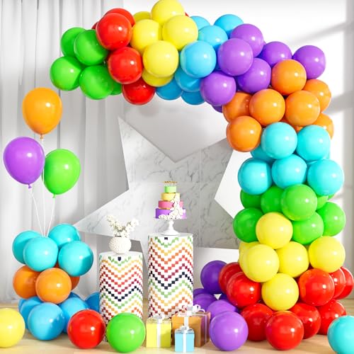 Unisun Luftballons Bunt Matt, 100Stück 10Zoll Regenbogen Rot Orange Gelb Grün Blau Lila Ballon Girlande Mädche Junge Kind Geburtstag Hochzeit Verlobung Jahrestag Valentinstag Baby Shower Jubiläum Deko von Unisun