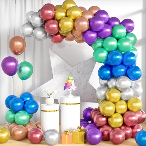 Unisun Luftballons Bunt Metallic, 100Stück 10Zoll Glänzende Chrom Gold Silber Lila Grün Blau Rot Roségold Ballons Junge Mädchen Kind Geburtstag Hochzeit Jahrestag Verlobung Baby Shower Jubiläum Deko von Unisun