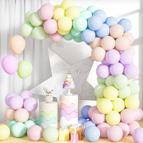 Unisun Luftballons Pastell, 100Stück 10Zoll Macaron Blau Rosa Grün Gelb Lila Orange Ballons Junge Mädchen Kind Geburtstag Hochzeit Jahrestag Verlobung Valentinstag Baby Shower Jubiläum Dekora von Unisun