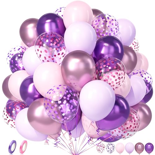 Unisun Luftballons Rosa Lila, 50 Stück Ballons Pastell Macaron Metall Rosa Lila Konfetti Luftballon Mädchen Frauen Kind Geburtstag Jubiläum Hochzeit Verlobung Brautparty Schmetterling Party Deko von Unisun