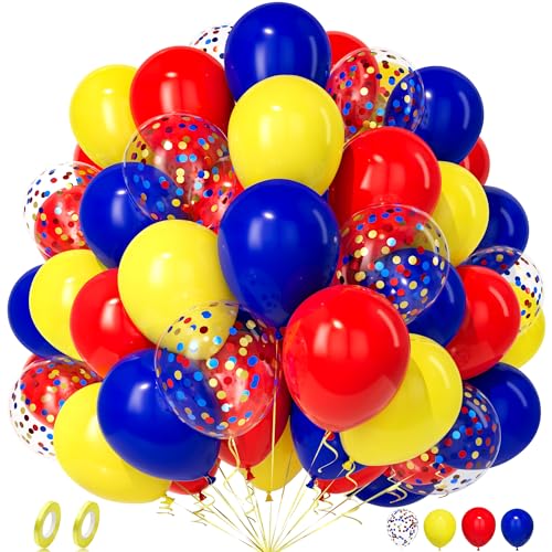 Unisun Luftballons Rot Gelb Blau, 50 Stück Ballons Dunkelblau Rot Gelb Konfetti Luftballon Junge Männer Kind Geburtstag Jubiläum Hochzeit Verlobung Abschlussfeier Carnival Zirkus Party Dekoration von Unisun