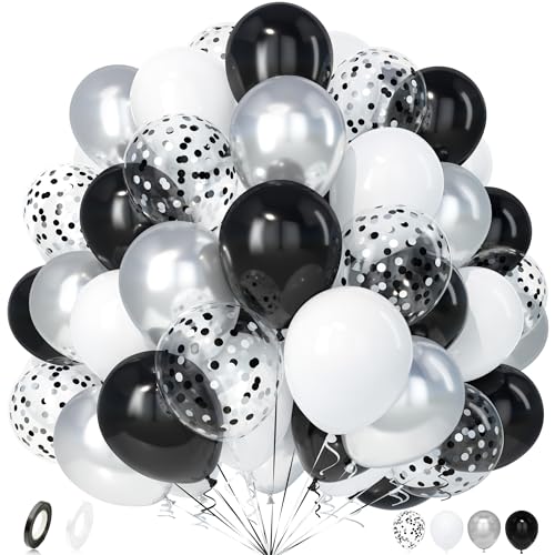 Unisun Luftballons Schwarz Weiß Silber, 50 Stück Ballons Schwarz Silber Konfetti Luftballon Junge Mädchen Männer Frauen Geburtstag Jubiläum Abschlussfeier Hochzeit Verlobung Baby Braut Party Deko von Unisun