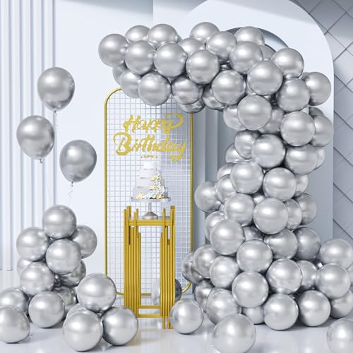 Unisun Luftballons Silber Metallic, 100Stück 10Zoll Glänzende Chrom Silber Ballons Girlande Frauen Männer Geburtstag Hochzeit Jahrestag Verlobung Valentinstag Jubiläum Braut Bachelor Party Dekoration von Unisun