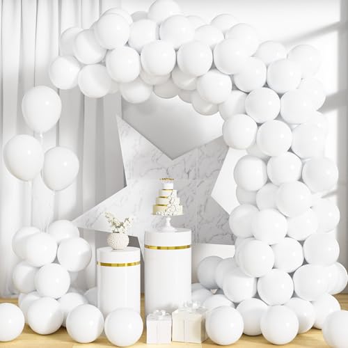 Unisun Luftballons Weiß, 100Stück 10Zoll Pastell Weiß Ballons Girlande Männer Frauen Kinder Geburtstag Hochzeit Jahrestag Verlobung Valentinstag Baby Shower Jubiläum Abschlussfeier Party Dekorationen von Unisun