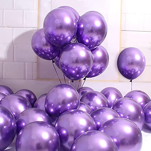 Unisun Metallic Lila Luftballons, 50 Stück 12 Zoll glänzende Chrom-Heliumballons, verdicken Latexballons für Baby-Brautparty-Geburtstags-Dekoration, Hochzeits-Verlobungs-Fiesta-Party-Dekoration von Unisun