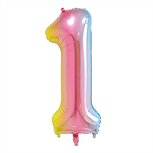 Unisun Nummer Luftballons, 40 Zoll große Regenbogen Nummer 1 Folie Mylar Helium Luftballons für Geburtstagsfeier Feier Dekoration von Unisun