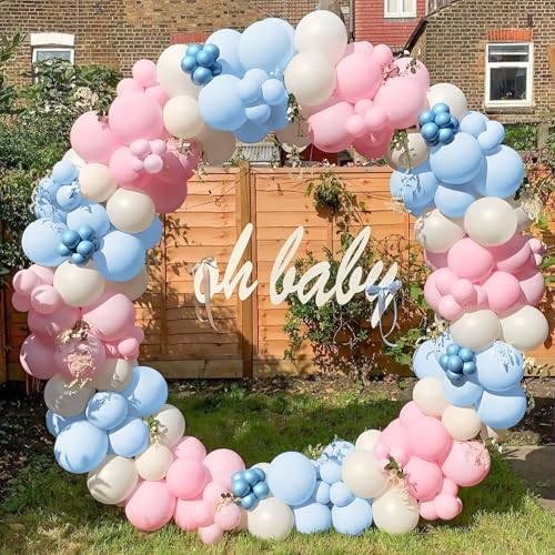 Unisun Rosa blaue Ballons Bogen Kit, 145 Pcs Pastell Blau Rosa Weiß Luftballons Girlande für Jungen oder Mädchen Gender Reveal Baby Shower Taufe Braut Geburtstag Party Dekoration von Unisun