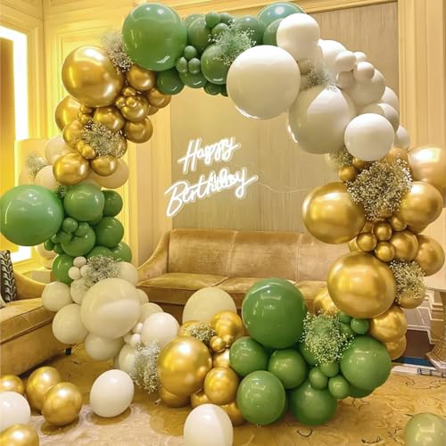 Unisun Salbei Grün Gold Ballons Bogen Kit, 137 Pcs Salbei Grün Sand Weiß Luftballons Girlande für Geburtstag Party Dekoration Baby Shower Boho Hochzeit Jubiläum Safari Party Wild One von Unisun