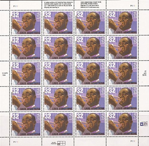 Louis B. Armstrong Briefmarkenbogen mit zwanzig 32 Cents Scott 2982 von United States Postal Service