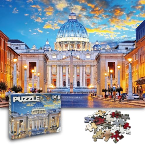 Universal Castle 1000 Teile Puzzle für Erwachsene Landschaft Panorama Italien Sense Wahrzeichen Foto Classic Impossible Puzzle Spielzeug (St. Peter's Basilica, Vatican) von Universal Castle