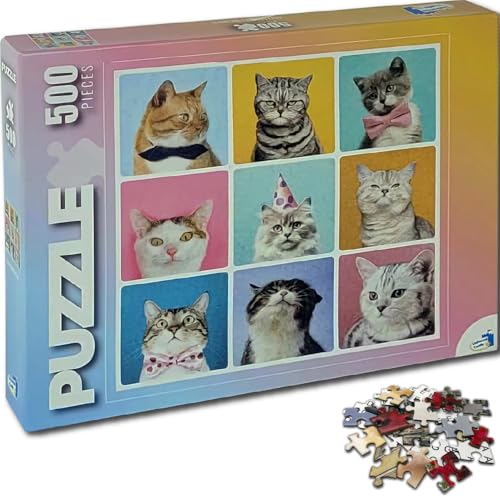 Universal Castle 500 Teile Quadratisch Jigsaw Puzzle für Erwachsene und Kinder Pop Art Haustier Tiere Thema Katze und Hund Klassische Puzzle Spielzeug (Cats) von Universal Castle