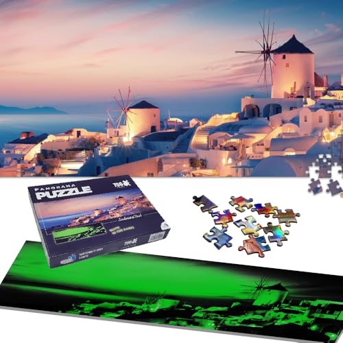 Universal Castle Im Dunkeln Leuchten 750 Teile Jigsaw Puzzle für Erwachsene Landschaft Panorama Foto Landschaft Klassische ab 14 Puzzle Spielzeug (Santorini at Dusk Greece) von Universal Castle