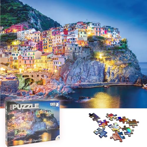 Universal Castle Metallic Folie 1000 Teile Puzzle für Erwachsene und Kinder Italien Sinn Panorama Wahrzeichen Foto Klassisches Puzzle (Manarola, Cinque Terre, Italy) von Universal Castle