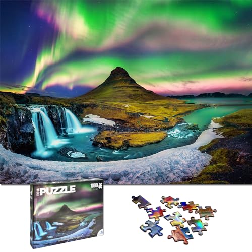 Universal Castle Metallic Folie1000 Teile Jigsaw Puzzle für Erwachsene und Kinder Panorama Welt Landschaft Foto Klassische Puzzle (Northern Light, Iceland) von Universal Castle