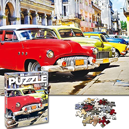 Universal Castle Welt Fotopuzzle - Colourful Classic Cars, Cuba - Puzzle 1500 Teile Geduldsspiel Erwachsene Impossible Klassische XXL Puzzles Geschenk von Universal Castle