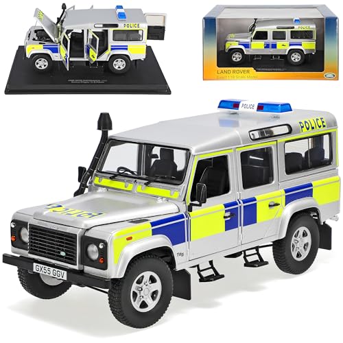 Universal Hobbies Land R*o*v*e*r Defender 110 Silber Police Polizei UK 5 Türer 1/18 Modell Auto mit individiuellem Wunschkennzeichen von Universal Hobbies