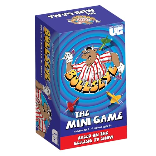 University Games Bullseye Das Mini-Spiel, klassisches TV-Show-Kartenspiel mit Dart-Würfeln, 2-4 Spieler, ab 8 Jahren von University Games