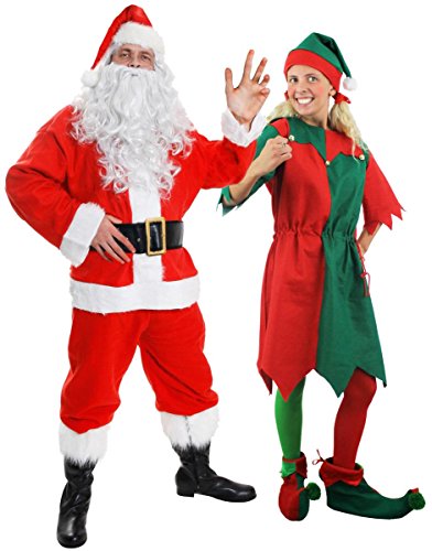 ILOVEFANCYDRESS 7-teiliges Weihnachtsmann-Kostüm + 4-teiliges Elfen-Tunika, Weihnachtsmann-Grotten und Weihnachts-Party-Kostüme (Santa: M, Elf: M) von Unknown