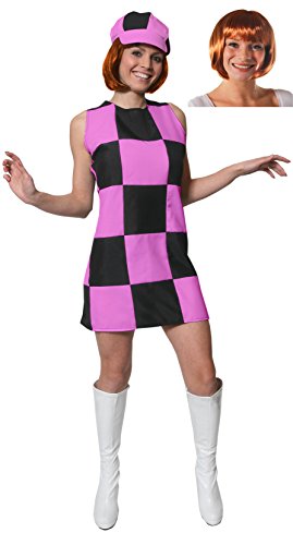 ILOVEFANCYDRESS FRAUEN kariert rosa und schwarz 60er Jahre Partymädchen Kleid mit Ingwer-Stick (X-LARGE) von Unknown