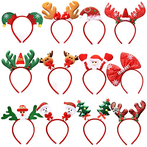 Unning 12 Stück Weihnachten Stirnbänder Weihnachten Haarreifen Weihnachten Baum Rentiergeweih Weihnachten Haarband Weihnachts Kopfschmuck Christmas Party Favors von Unning