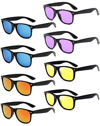 Unning 8 Stücke Bunte Sonnenbrille Set Neon Lustige Party Sonnenbrillen Coole Retro 80er Brille Pack für Herren Damen von Unning