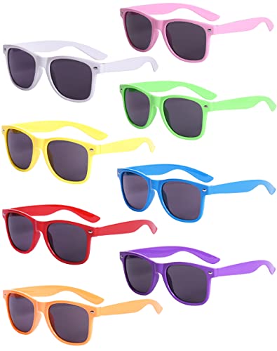 Unning 8 Stücke Bunte Sonnenbrille Set Neon Lustige Party Sonnenbrillen Coole Retro 80er Brille Pack für Herren Damen von Unning