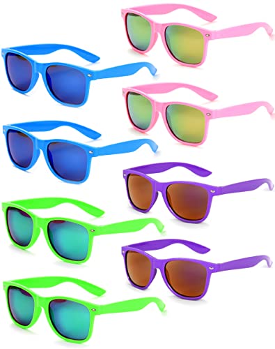 Unning 8 Stücke Bunte Sonnenbrille Set Neon Lustige Party Sonnenbrillen Coole Retro 80er Brille Pack für Herren Damen von Unning