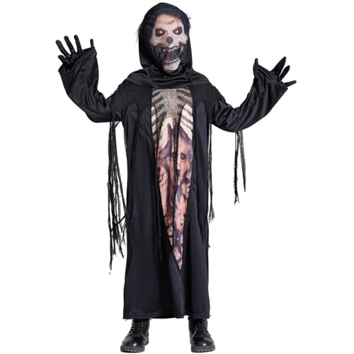 UnoSheng Kleinkind Baby Mädchen Halloween Party Kostüm Cosplay Mantel + Kopfbedeckung + Handschuhe Outfits Babyanzug (Black, 10-12 Years) von UnoSheng