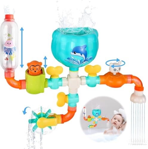 Badewannenspielzeug Set Badespielzeug ab 1 2 3 4 Jahre Wasserspielzeug Kinder Badewannen Spielzeug Baby DIY Manuelle Montage Pipes Badespaß Geschenk für Mädchen und Jungen von Untimaty