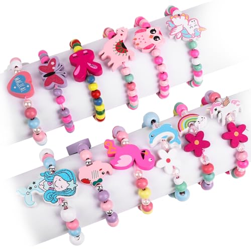 Unvtap 12 Stück Freundschaftsarmbänder Kinder Holz Armbänder Mädchen Mitgebsel Kindergeburtstag Bunte Kinderschmuck Schmetterling Pferde Tiere Eule Geburtstagsparty Geschenke (Freundschaftsarmband) von Unvtap