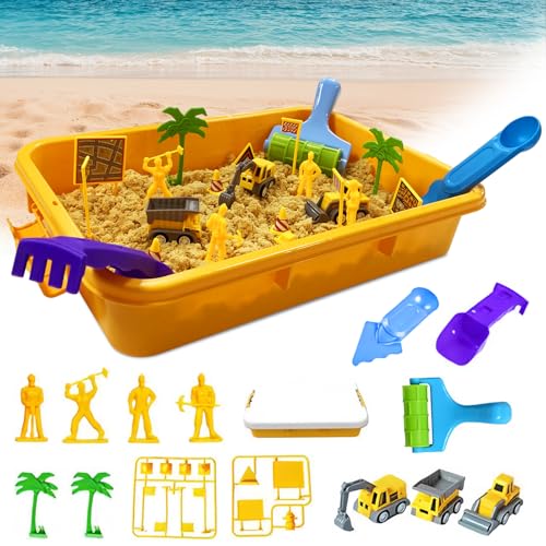 Uoliui Magic Sand, Zaubersand Baustelle mit Koffer, Spielsand Magischer Sand Magic Sand Kinder, Spielsand Sandspielzeug mit 1.5 KG Magic Toy Sand für Kinder ab 3 Jahren, Spielsand für Drinnen von Uoliui