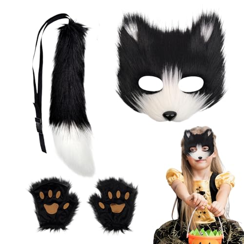Uonguon Fuchs Kostüm | Halloween Cosplay Zubehör,Halloween Katzenschwanz Gesichtsmaske Pfotenhandschuhe Set,für Mädchen Teenager Erwachsene Maskenball Party Karneval Uonguon Fuchs Kostüm | Halloween Cosplay Zubehör,Halloween Katzenschwanz Gesichtsmaske Pfotenhandschuhe Set,für Mädchen Teenager Erwachsene Maskenball Party Karneval von Uonguon