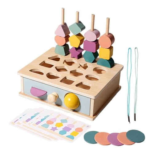 Uonguon Shape Sorter, Wooden Fine Motor Skills Learning Game, Sequencing Block Matching, Lacing Beads Stem Toy 8.66x6.89x2.83 Inches Ideal for Boys and Girls 1+ Year Old Childrens von Uonguon