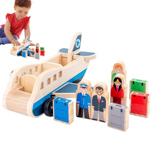 Uonguon Wooden Passenger Plane Set, Educational Toy Airplane Play Set, Push Air Transport with Figures and Suitcases, Ideal for Babies, Toddler, Sturdy Design,9.25x4.33x3.94 inches von Uonguon