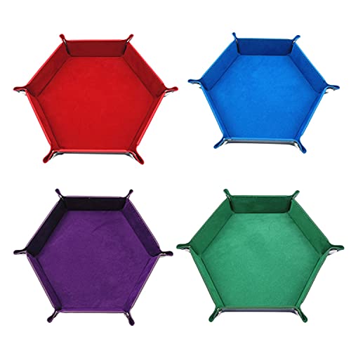 Uooduby 4 StüCk WüRfel Tablett Hexagon WüRfel Rollen Halter Klappbare Leder WüRfel BehäLter Aufbewahrungs Box für WüRfel Spiele Wie RPGTable Spiele von Uooduby