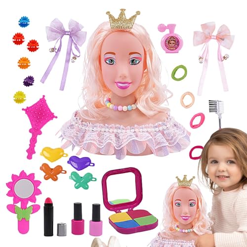 Uoqpty Frisur-Puppenkopf für Mädchen, Make-up- und Haarstyling-Puppe - Puppenkopf-Haar-Styling-Make-up-Spielzeug, 28-teiliges Set | Puppenkopf-Haar-Styling-Make-up-Halbkörper-Spielzeugset, zum von Uoqpty