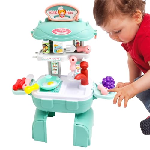 Uoqpty Küchenspielzeug für Mädchen, Kinderspielküche,Tragbares Küchenspielset Spielzeug Küchenzubehör Spielzeug | Realistisches pädagogisches Kinder-Spielküchenset für und Mädchen ab 3 Jahren von Uoqpty