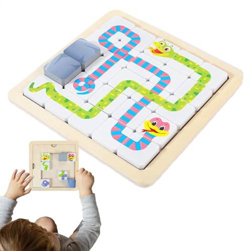 Uoqpty Labyrinth-Brettspiel, Schlangen-Brettspiel,Logisches Bauspielzeug aus Holz für Kinder - Lernspielzeug für Schlangen-Brettspiele, interaktive logische Trainingsrätsel für Kinder und Erwachsene von Uoqpty