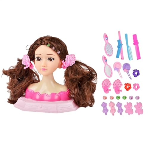 Uoqpty Make-up-Puppenkopf-Spielzeug, Make-up- und Haarstyling-Puppenkopf-Spielzeug - Rollenspiel-Puppenkopf-Set für Mädchen | Pädagogisches Rollenspielset für Geburtstag, Erntedankfest, Weihnachten, von Uoqpty