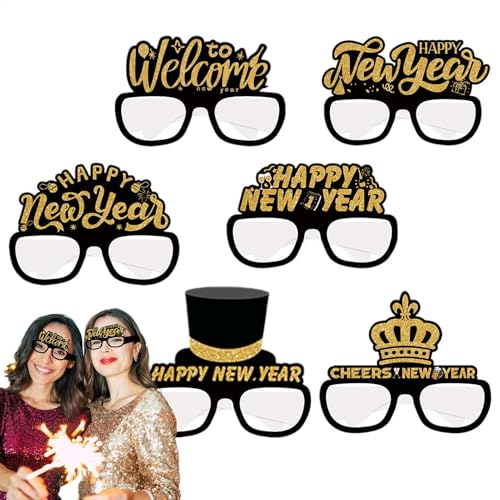 Uoqpty Silvesterbrille | Urlaubs-Brillen aus Papier – 6 x dekorative Brillen, Urlaubsbrillen, Foto-Requisiten, Kostüm-Brillen, Neujahrsdekorationen von Uoqpty