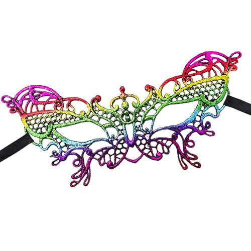 Uoqpty Spitzengesichtsabdeckung, bunte Spitze, Halloween, halbes Gesicht, modische Party-Brille mit Schleife für Halloween von Uoqpty