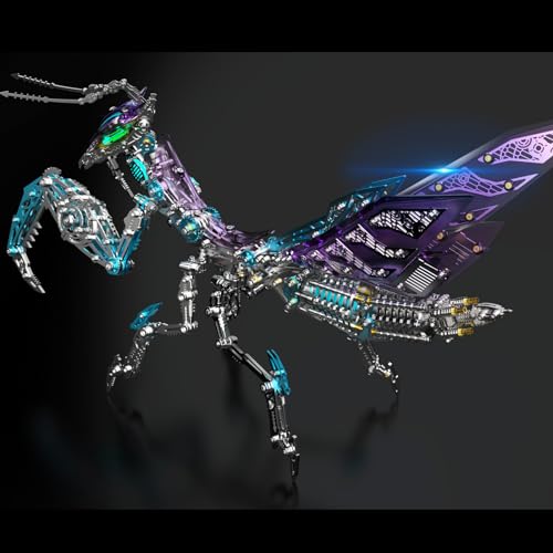 UpGLeuch Bunte 3D Metall Puzzle Erwachsene Mantis mit Licht, 3D Modellbausatz Metall für Erwachsene mit Werkzeugen, Desktop Ornaments Spielzeug Geschenke von UpGLeuch