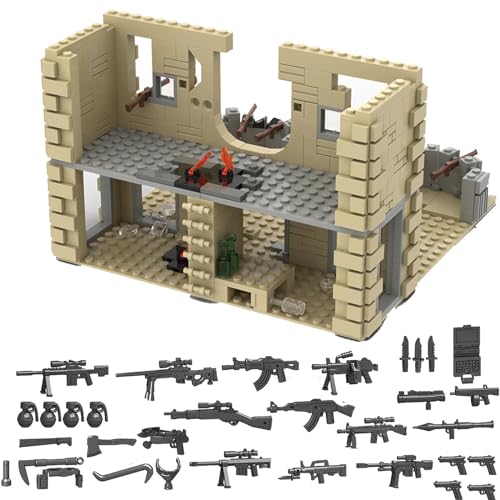 UpGLeuch Klemmbausteine WW2 Militär Szene mit Militär Waffen Set, Militär Basis Bausteine Diorama Bausatz ww2 Militärspielzeuge (Szene A) von UpGLeuch