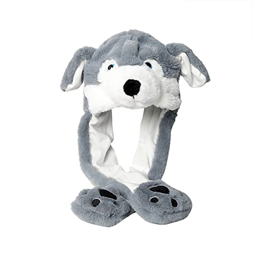 Lustige Tiermütze Plüsch Hund Mütze mit Beweglichen Ohren, Drücken der Tiermütze Machen die Ohren Bewegen Spielzeug Geburtstags Weihnachts Geschenk Cosplay Wintermütze Hut für Erwachsene Kinder von Uposao