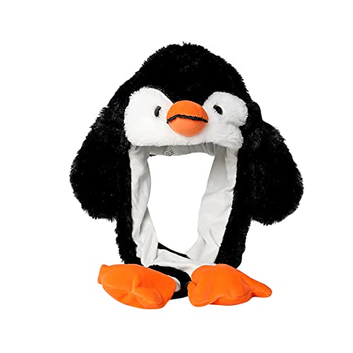 Lustige Tiermütze Plüsch Pinguin Mütze mit Beweglichen Ohren, Drücken der Tiermütze Machen die Ohren Bewegen Spielzeug Geburtstags Weihnachts Geschenk Cosplay Wintermütze Hut für Erwachsene Kinder von Uposao