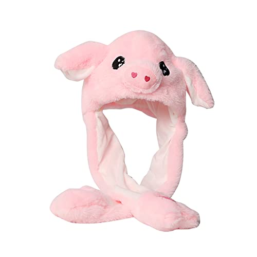 Lustige Tiermütze Plüsch Schwein Mütze mit Beweglichen Ohren, Drücken der Tiermütze Machen die Ohren Bewegen Spielzeug Geburtstags Weihnachts Geschenk Cosplay Wintermütze Hut für Erwachsene Kinder von Uposao