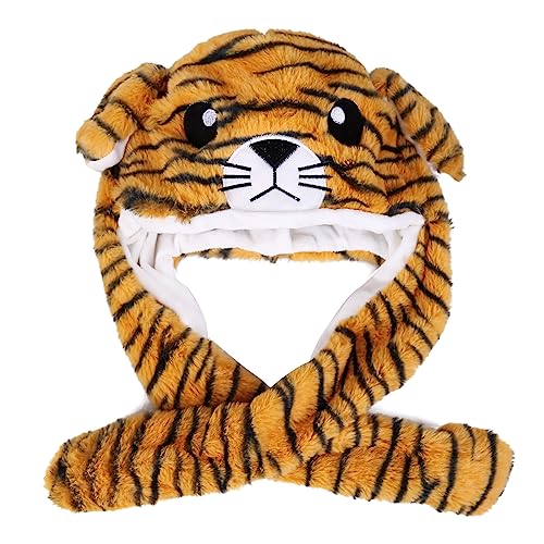 Lustige Tiermütze Plüsch Tiger Mütze mit Beweglichen Ohren, Drücken der Tiermütze Machen die Ohren Bewegen Spielzeug Geburtstags Weihnachts Geschenk Cosplay Wintermütze Hut für Erwachsene Kinder von Uposao